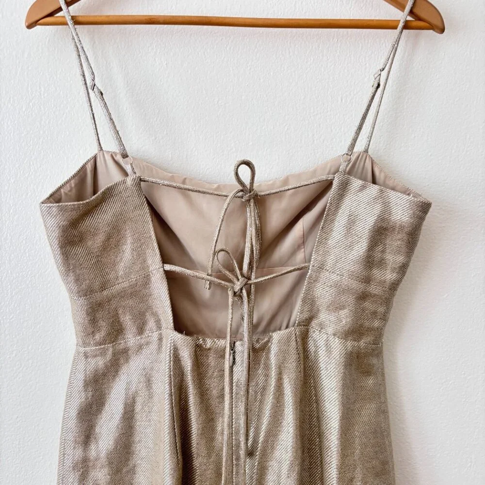 J. Crew Collection Double Tie-Back Metallic Linen Blend Dress in Gold